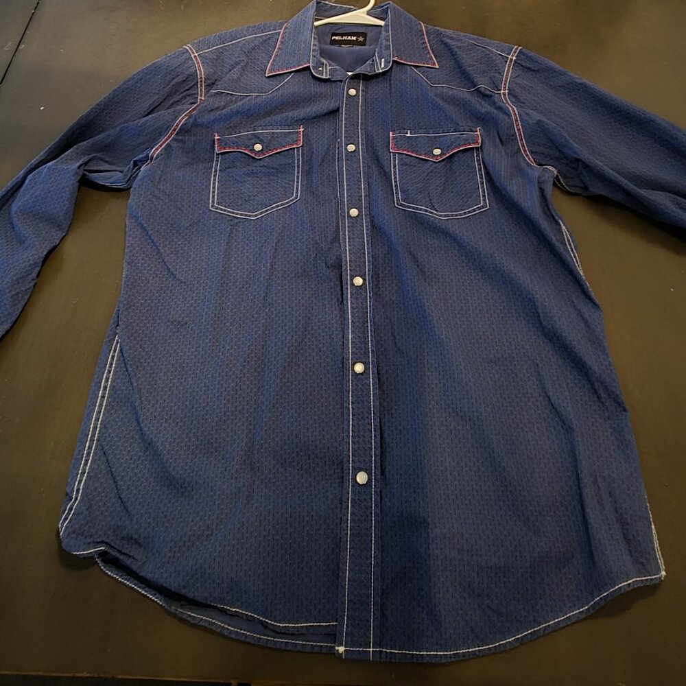Pelham Western Shirt for Men Blue and Red XL